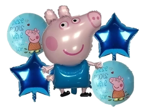 Bouquet 5 Globos Peppa George 60cm3d+4metalizados 45cm Azul