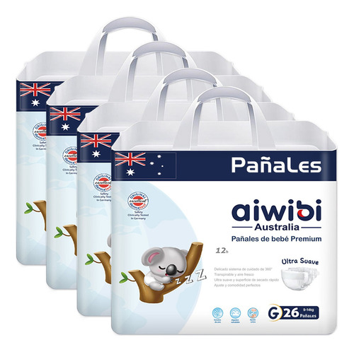 4 Paquetes Pañales Aiwibi Ultra Suave - Talla G (104 Uni)
