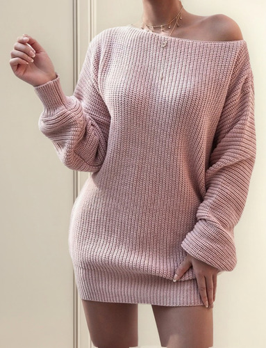 Alta Calidad Vestido Suéter Punto Suelto Informal Para Mujer
