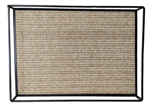 Bandeja Retangular Native Black Com Fundo Palha 35x25cm Mimo