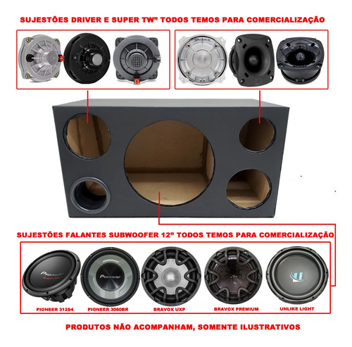 Caixa 4 Vias Vazia 12'' Driver Tweeter Médio 6 Trapézio 55l