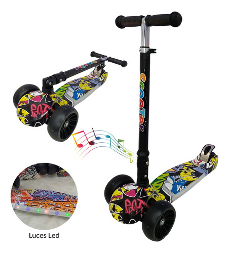 Patineta Scooter Altura Ajustable Con Luces Led Y Sonido