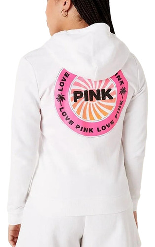 Campera Blanca  Logo Pink Fuscia Glitter S Victoria's Secret