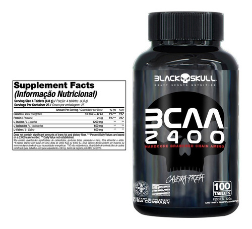 Aminoácido 2400 - 100 Tab - Black Skull Caveira Preta
