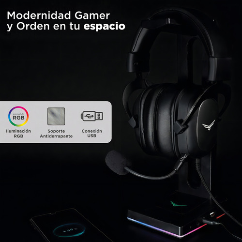 Base Para Audífonos T11 Eleven Rgb Usb 5v 3.5mm Naceb Negro