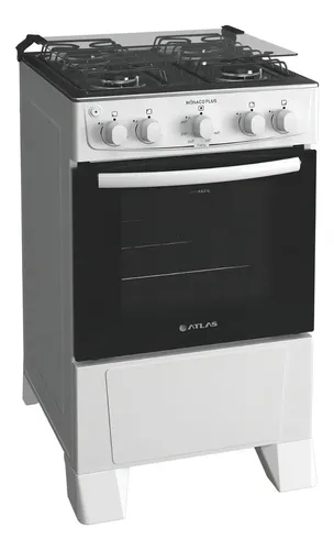 Fogão 4 Bocas Atlas Mônaco Plus Branco com Mesa Inox e Acendiment...