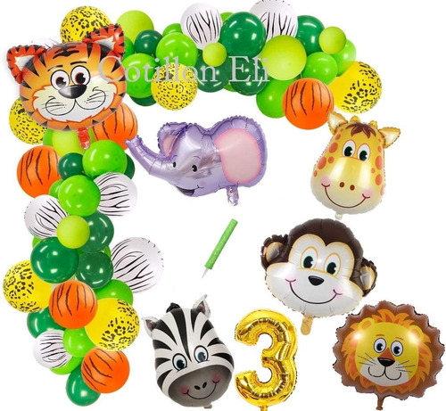 Set Cumple Globos Animalitos Selva  Elefante Granja Varios