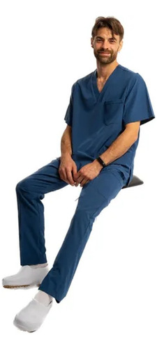 Conjunto Médico Enfermero Elastizado Unisex Azul Oscuro