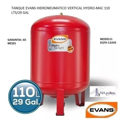 Tanque Hidroneumático Evans Vertical 110 Lts / 29 Gal