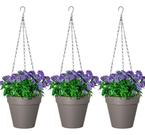 Maceta Colgante De Autorriego Plastico Pp Color Gris 3 Pz