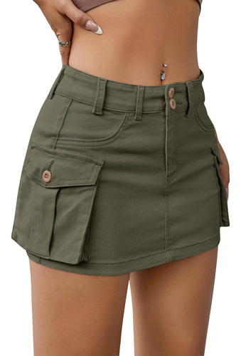 Women Cargo Skirt Mini Denim Jean Skort Sexy Cute Low Waist