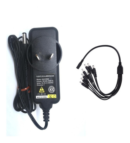 Fuente 12v 5amp + Splitter 1x8 Ideal Alimenta 8 Camara Cctv