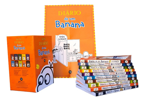 Box / Kit Com 10 Livros - Diário De Um Banana + Pôster Exclusivo  - Clássico Infantil - Jeff Kinney - Bestseller
