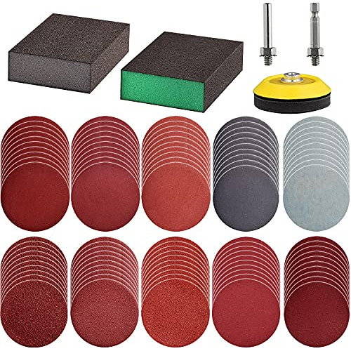 Tshya 100pcs 3inch Sanding Discs Pad With 2pcs Sanding Spong