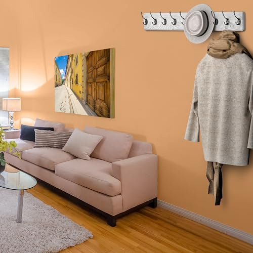Perchero Rústico Pared Madera Maciza Pino Blanco 10 Ganchos