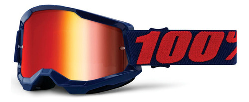 Goggles Motocross  100% Strata 2 Masego Mica Roja Color De La Lente Rojo Color Del Armazón Azul