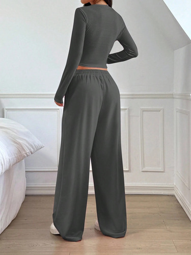 Pantalones Anchos Jogging Tiro Medio Y Remera Stock Inmediat