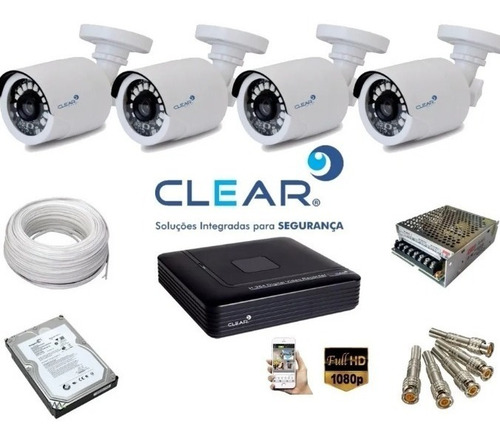 Imagem 2 de 2 de Kit Cftv Clear Ahd 4 Cameras 720p Completo Para Instalar