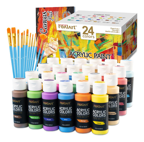 Realart Pintura Acrilica A Granel De 24 Colores (2 Onzas/bot
