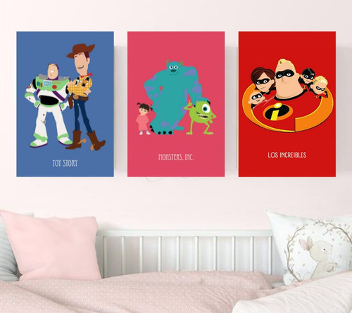 Cuadro Triptico Monster Inc Toy Story Los Increibles  20x30