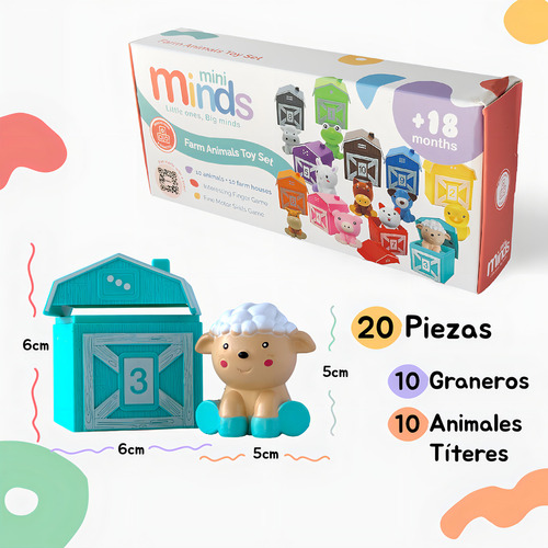 Juguete Educativo Montessori 10 Animales Granja - Mini Minds Color Multicolor