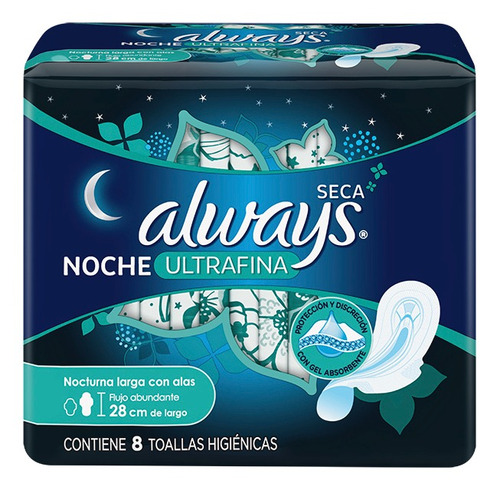 Toalla Femenina Always Nocturna Ultrafina Con Alas 8 Un.