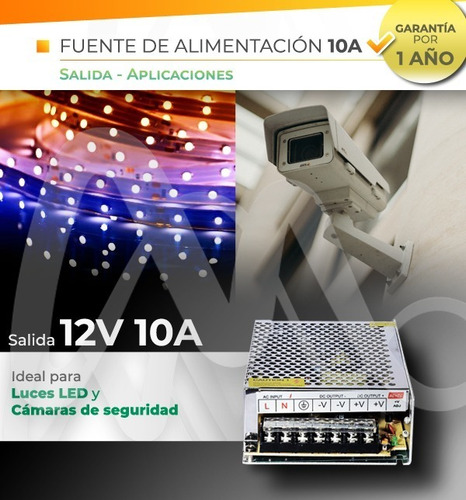 Imagen 4 de 8 de Fuente Switching Metal 12v - 10amp Tira Led Cctv Trafo