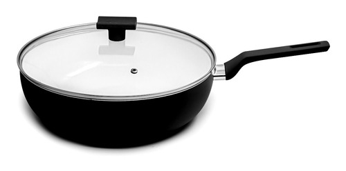 Wok Ceramica Antiadherente 30cm Tapa Vidrio Mango Silicona 