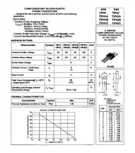 Transistor Tip42c Tip42 Pnp 100v 6a To-220 5 Piezas
