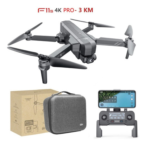 Drone F11s 4k Pro, 3 km, estabilização GPS, 1 bateria, cor da mala, preto