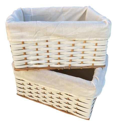 Cajon Canasto Organizador Zuncho 40x30x20 C Funda - Pack X2 Blanco
