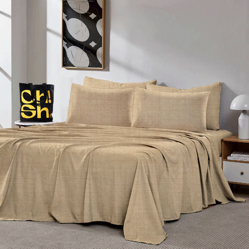 Oh! Sheets Juego De Sabanas Cationico 7 Piezas Matrimonial Beige