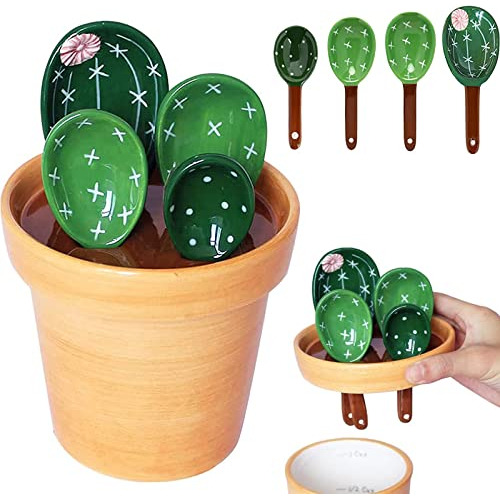 Cactus Measuring Spoons And Cups Set, Pot Ceramic Bakin...