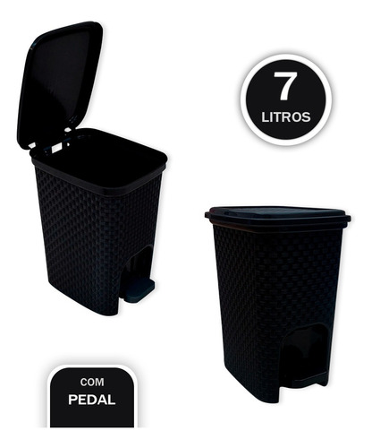 Lixeira Com Pedal Trama Rattan 7 Litros Escritório