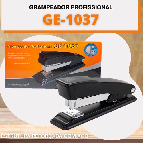 Imagem 2 de 2 de Grampeador Escritório Profissional Preto P/ Até 20 Folhas