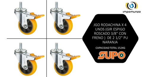 Jgo Rodachina X 4 Unds (4 Esp Rosca Freno 3/8) 2 1/2 152kg