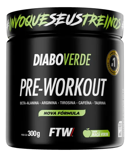 Suplemento Em Pó Pre Treino Pre Workout 300g Sabor Maça Verde FTW - DIABO VERDE