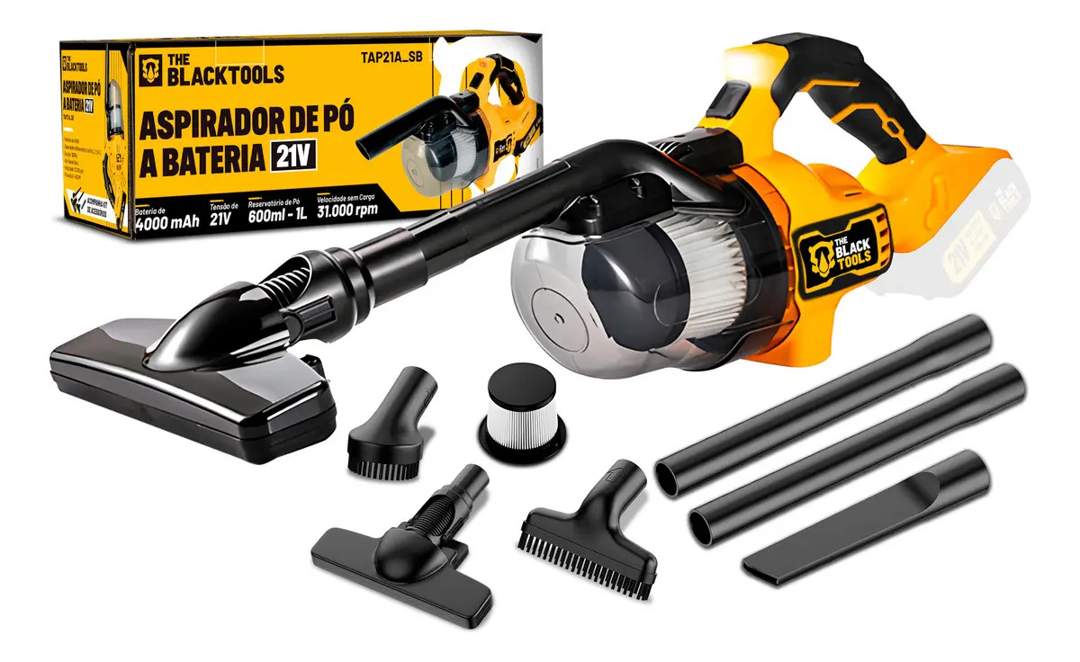 Aspirador De Pó Portátil Industrial Profissional Filtro Hepa S/ Bateria Acompanha 6 Acessórios TAP21A_SB The Black Tools