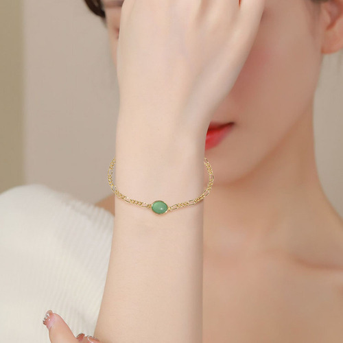 Pulsera H Para Mujer, Sujetador De Aventurina Verde Con Pied