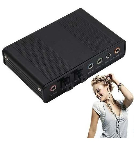 Placa Som Audio Usb Externa 5.1 6 Canais Spdif P2 Preta Nfe