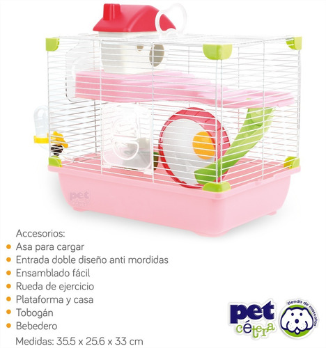 Imagen 2 de 7 de Jaula Para Hamster | Casita Rueda Resbaladilla Bebedero | L
