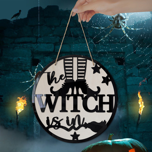 Halloween Door Sign Wooden Hanging Witch Pattern