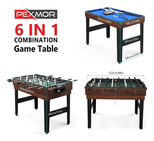 Mesa Multi-juegos Pexmor 6-en-1: Hockey, Futbolín, Billar Y