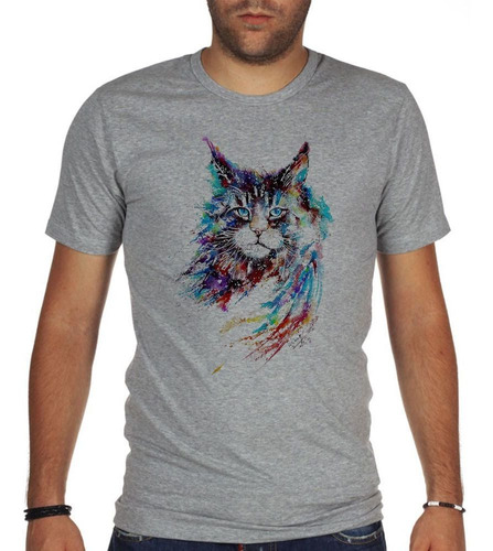 Remera De Hombre Gato Persa Pintura Acuarela