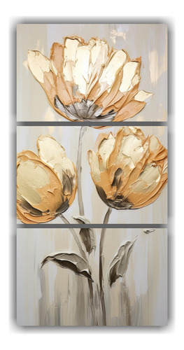 90x180cm Conjunto 3 Cuadros Vintage Relieve En Dorado Tulipa