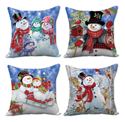 Fundas De Almohada De Navidad Muñeco De Nieve De 18x18...