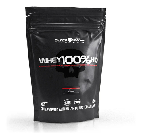 Whey 100% Hd Refil Black Skull - 900g (wpc, Wpi E Wph) Sabor Morango