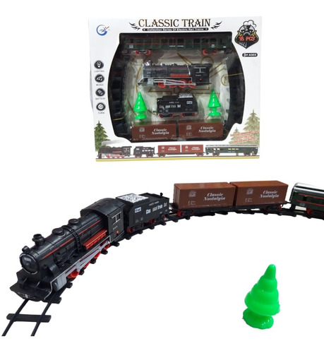 Trencito A Pilas Infantil Classic Train 3 Vagones Locomotora