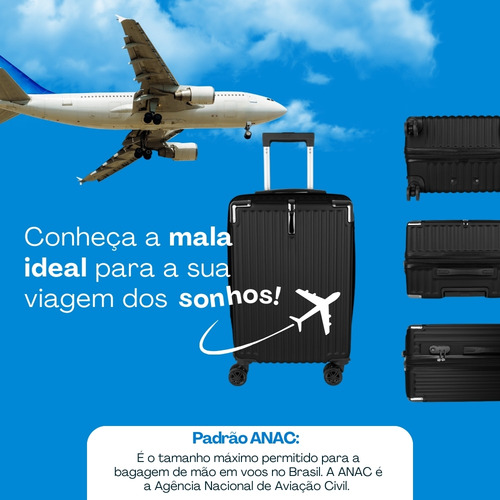 Mala De Viagem Bordo Abs Rígida 4 Rodas 360º World Onboard Dkl323 Preto