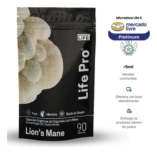 Extrato Encapsulado Lions Mane Juba De Leão 90caps | Foco Concentração E Memória | Microdoselife